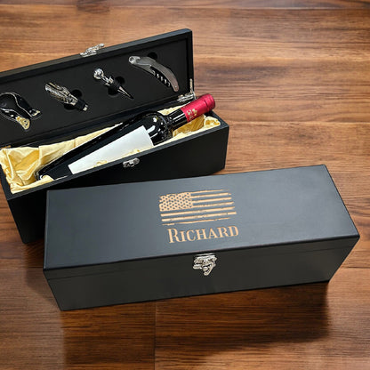 Patriotic Military Personalized Wine Gift Box Set