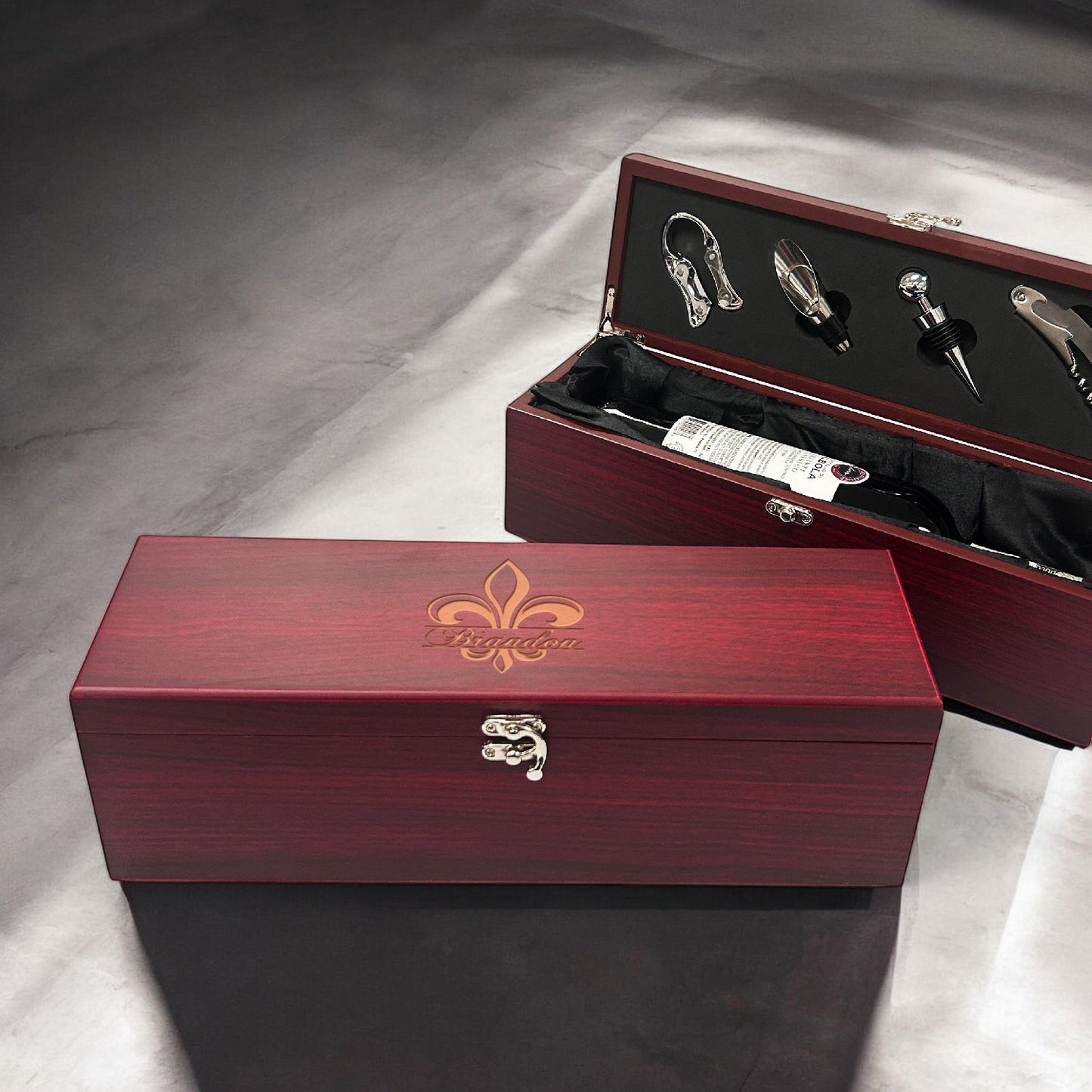 Fleur De Lis Personalized Wine Gift Box Set