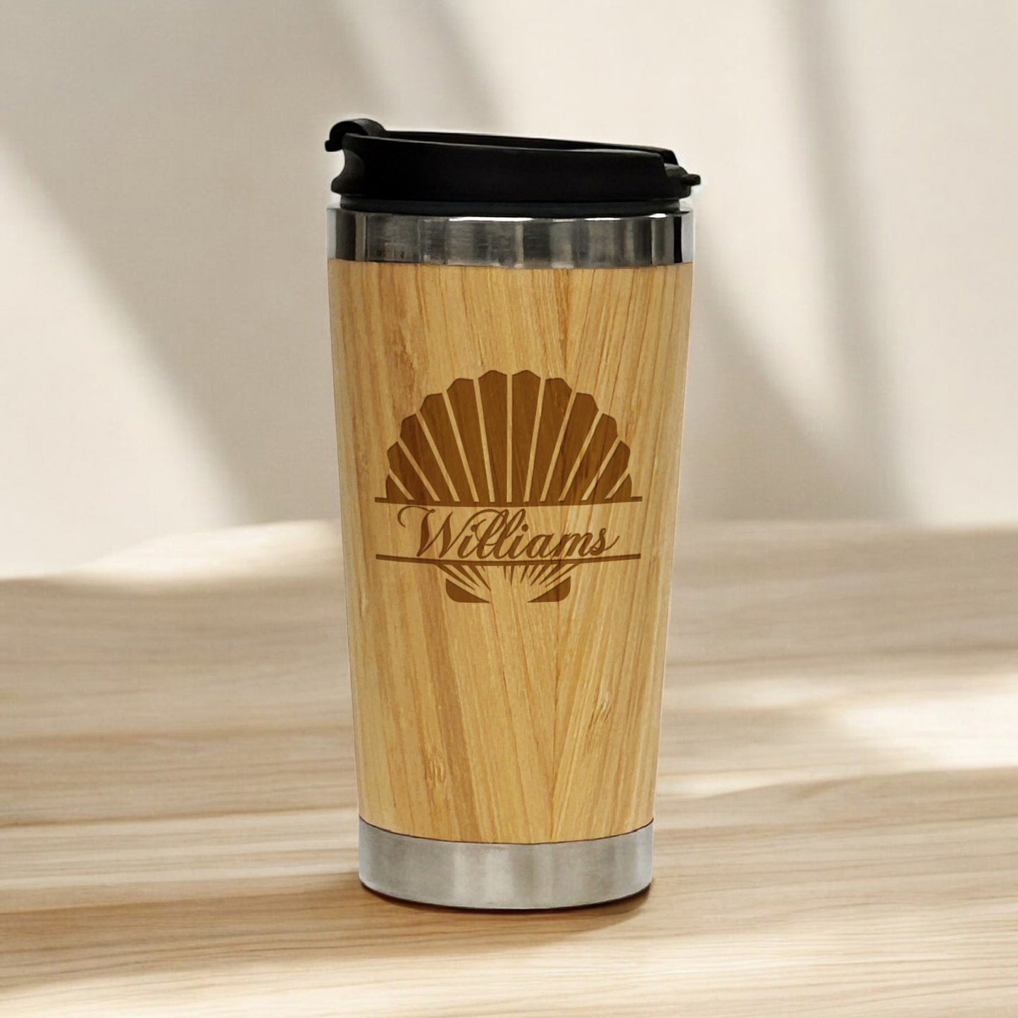 Seashell Personalized 15 oz Bamboo Stainless Steel Tumbler