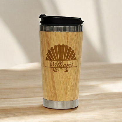 Seashell Personalized 15 oz Bamboo Stainless Steel Tumbler
