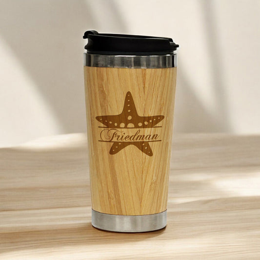 Starfish Personalized 15 oz Bamboo Stainless Steel Tumbler