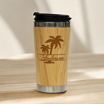 Palm Tree Personalized 15 oz Bamboo Stainless Steel Tumbler