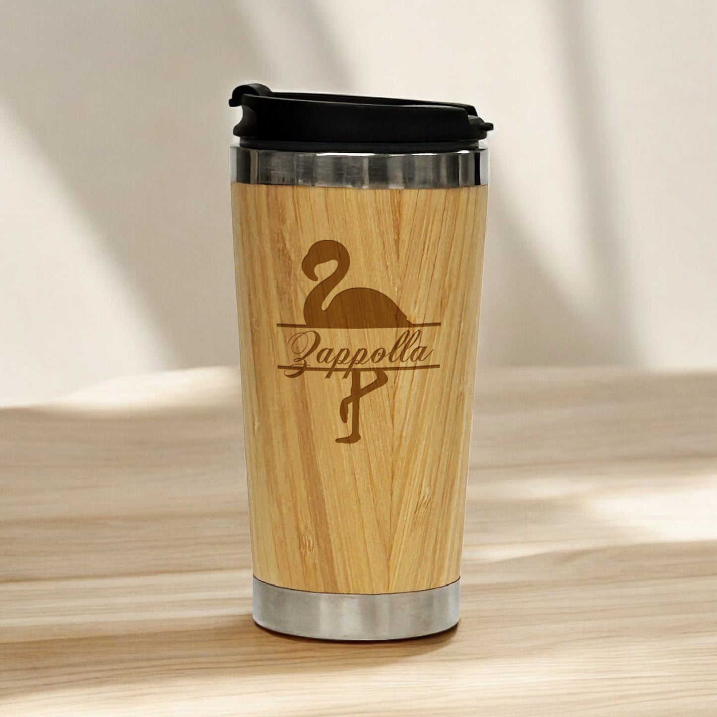 Flamingo Personalized 15 oz Bamboo Stainless Steel Tumbler