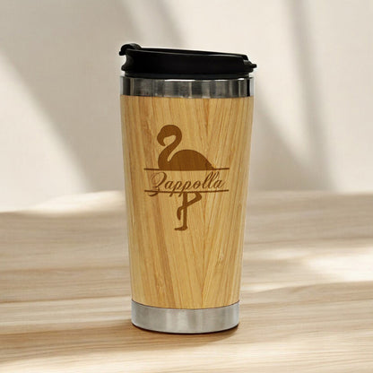 Flamingo Personalized 15 oz Bamboo Stainless Steel Tumbler