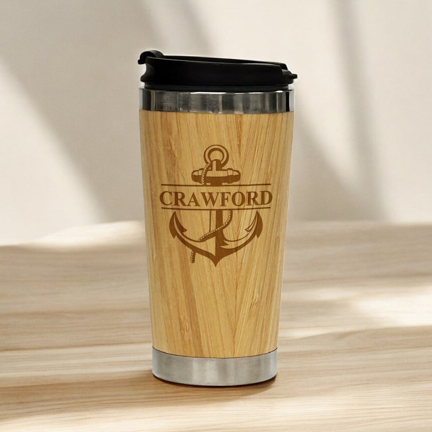 Anchor Personalized 15 oz Bamboo Stainless Steel Tumbler