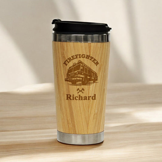 Firefighter Personalized 15 oz Bamboo Stainless Steel Tumbler
