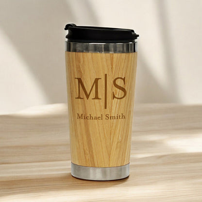 Monogram Personalized 15 oz Bamboo Stainless Steel Tumbler