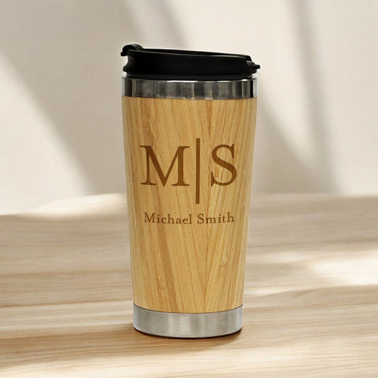Monogram Personalized 15 oz Bamboo Stainless Steel Tumbler