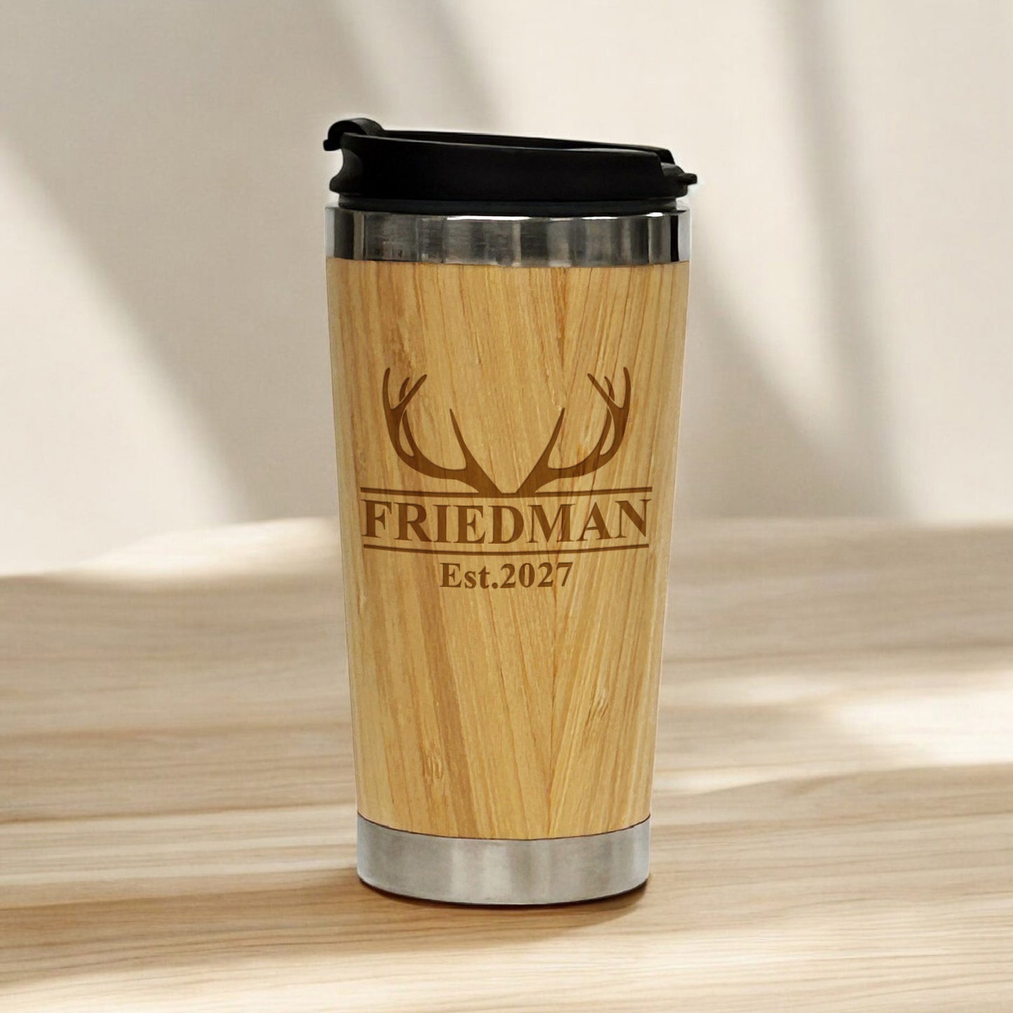 Hunting Personalized 15 oz Bamboo Stainless Steel Tumbler