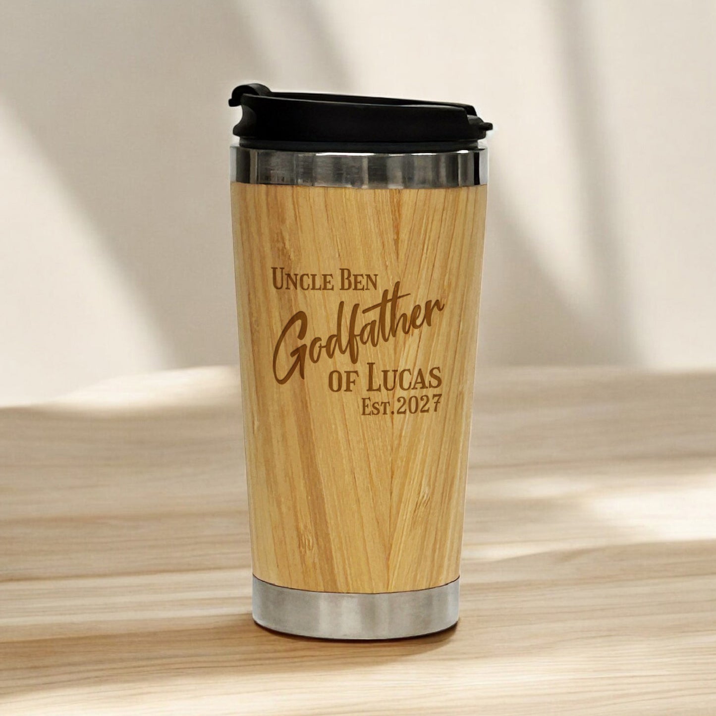 Godparent Personalized 15 oz Bamboo Stainless Steel Tumbler