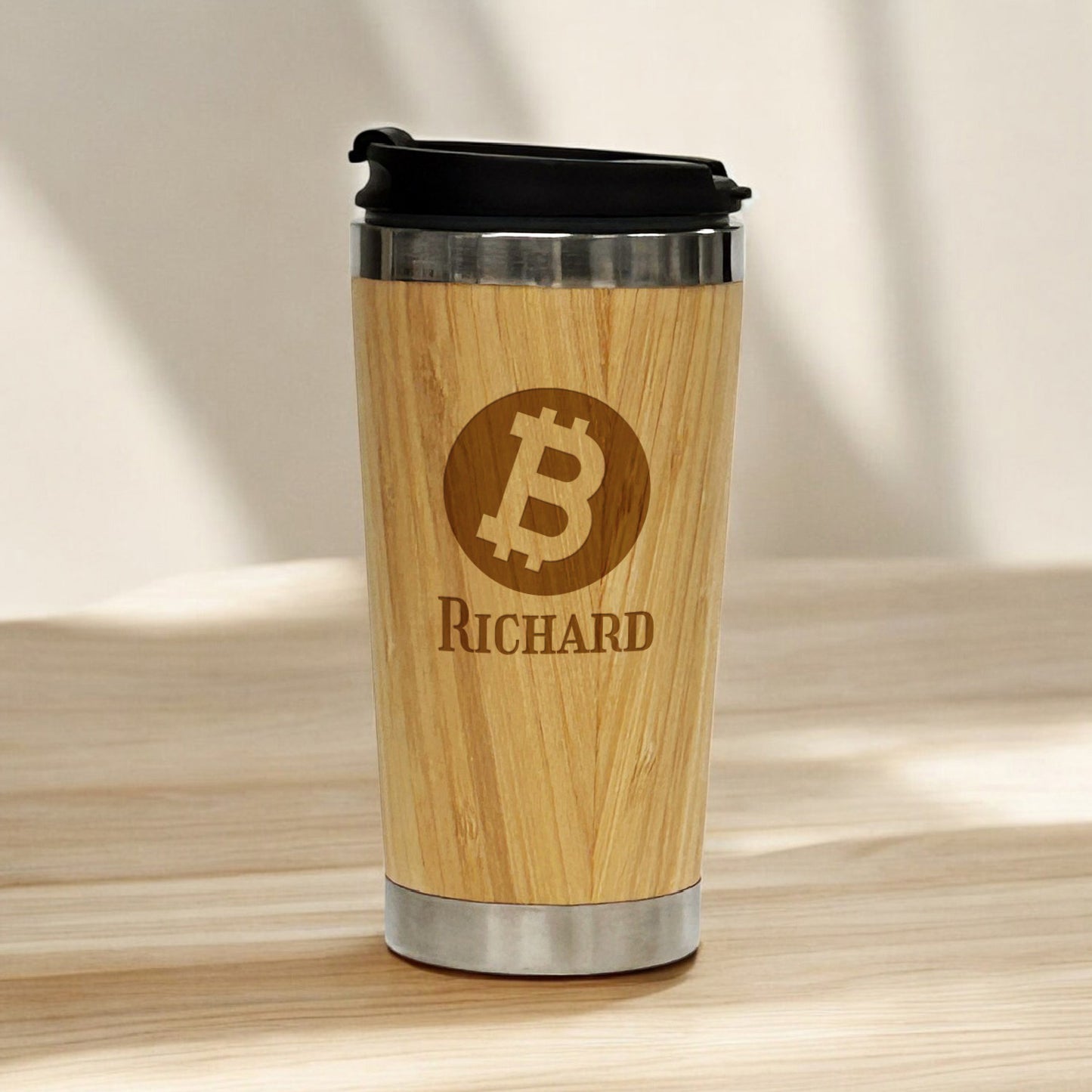 Bitcoin Crypto Personalized 15 oz Bamboo Stainless Steel Tumbler