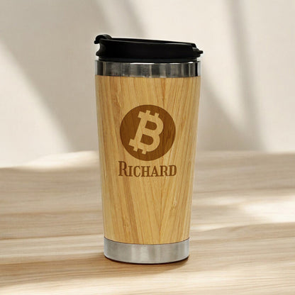 Bitcoin Crypto Personalized 15 oz Bamboo Stainless Steel Tumbler