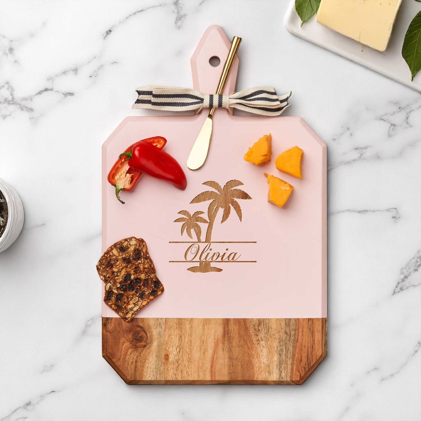 Palm Tree Personalized Charcuterie Board with Spreader