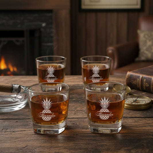 Pineapple Personalized Square Whiskey Glass