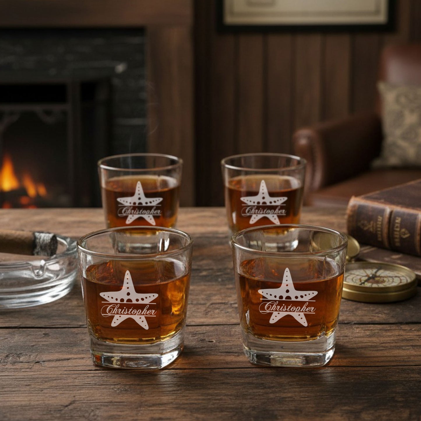 Starfish Personalized Square Whiskey Glass
