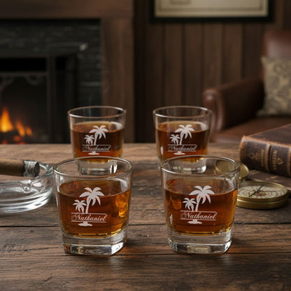 Palm Tree Personalized Square Whiskey Glass