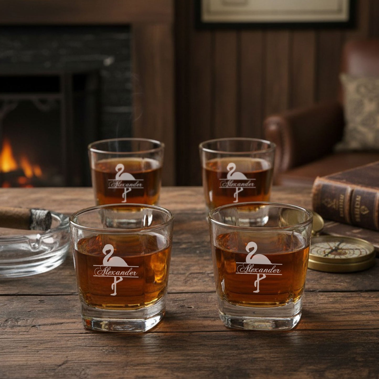 Flamingo Personalized Square Whiskey Glass