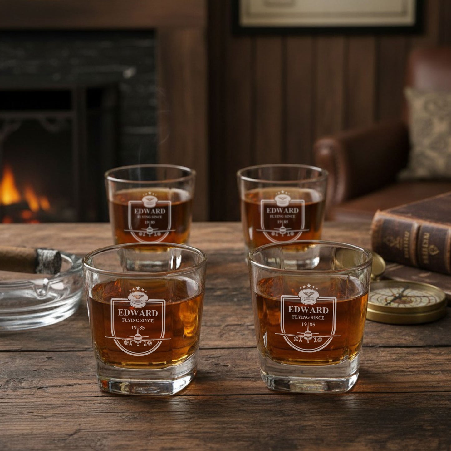 Aviator Pilot Personalized Square Whiskey Glass