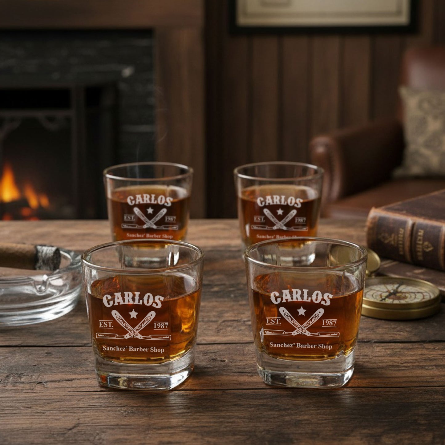 Barber Personalized Square Whiskey Glass