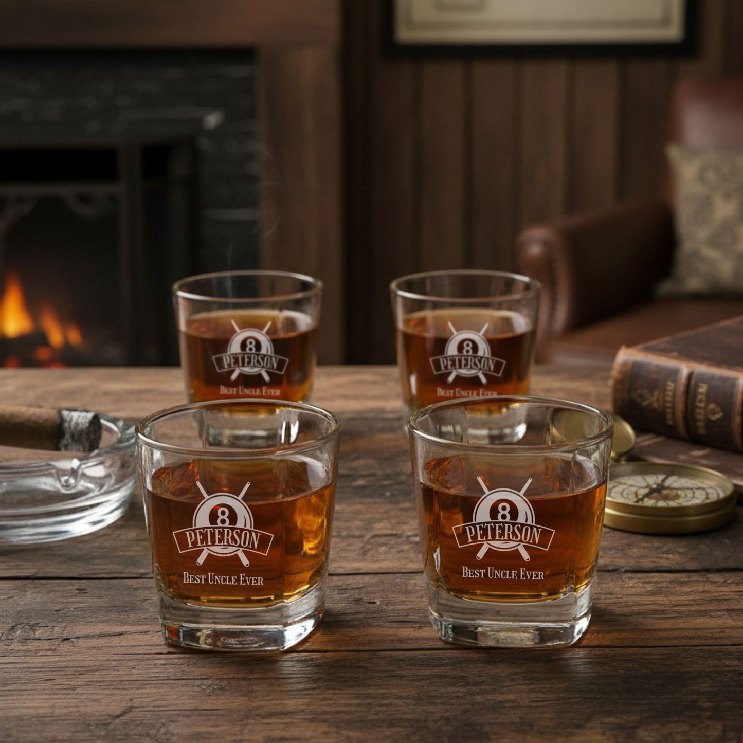 Pool Billiard Eight-Ball Personalized Square Whiskey Glass