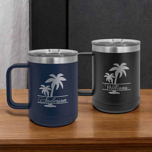 Palm Tree Personalized 15 oz Vacuum Insulated Stainless Steel Travel Mug