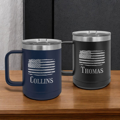 Patriotic Military Personalized 15 oz Vacuum Insulated Stainless Steel Travel Mug
