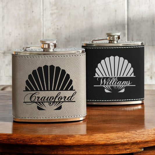 Seashell Personalized Leather Wrapped Flask