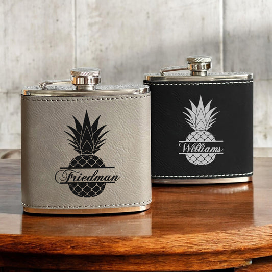 Pineapple Personalized Leather Wrapped Flask