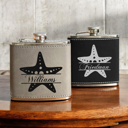 Starfish Personalized Leather Wrapped Flask