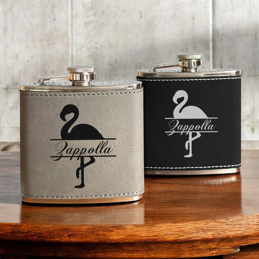 Flamingo Personalized Leather Wrapped Flask