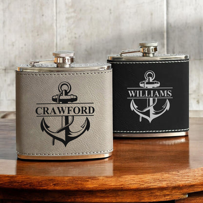 Anchor Personalized Leather Wrapped Flask