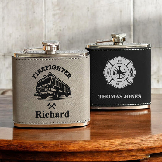 Firefighter Personalized Leather Wrapped Flask