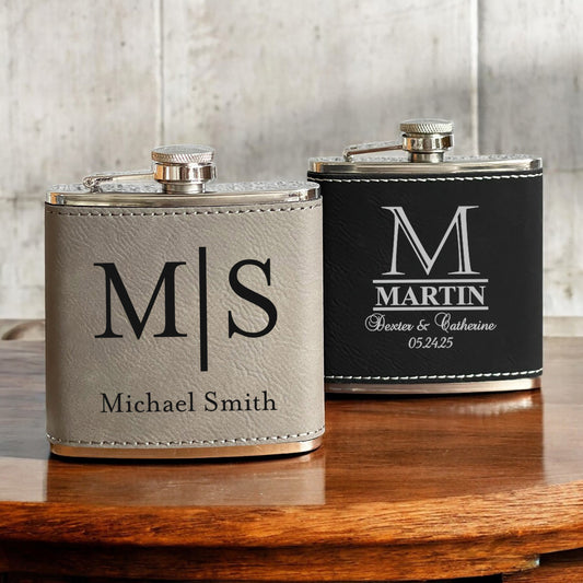 Monogram Personalized Leather Wrapped Flask