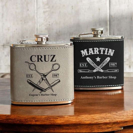 Barber Personalized Leather Wrapped Flask
