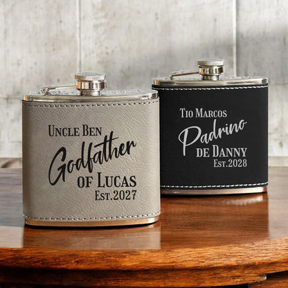 Godparent Personalized Leather Wrapped Flask