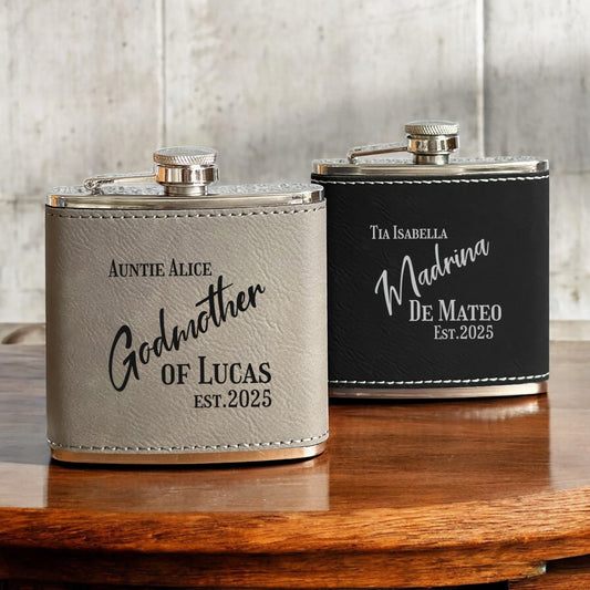 Godmother Personalized Leather Wrapped Flask