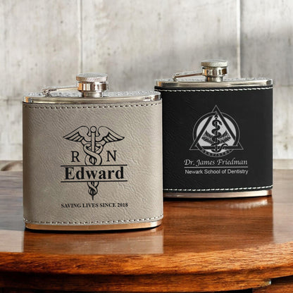 Medical Professionals Personalized Leather Wrapped Flask