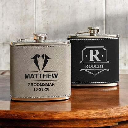 Groomsmen Personalized Leather Wrapped Flask