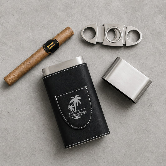 Tropical Coastal Signature Collection Personalized Travel Cigar Case with Cutter - Custom Cigar Gift Set