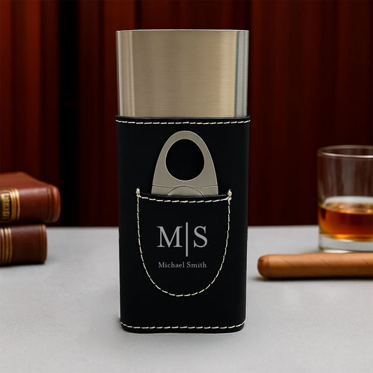 Monogram Personalized Travel Cigar Case with Cutter - Custom Cigar Gift Set