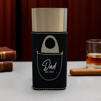 Dad’s Personalized Travel Cigar Case with Cutter – Custom Cigar Gift Set
