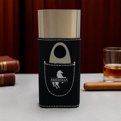 Equestrian Horse Personalized Travel Cigar Case with Cutter - Custom Cigar Gift Set