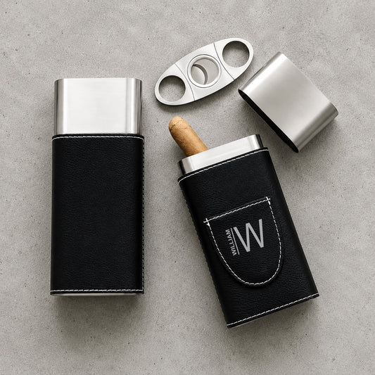 Groomsmen Personalized Travel Cigar Case with Cutter - Custom Cigar Gift Set