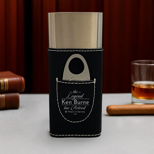 The Legend Has Retired Personalized Travel Cigar Case with Cutter - Custom Cigar Gift Set