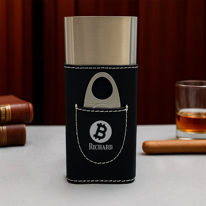 Bitcoin Crypto Personalized Travel Cigar Case with Cutter - Custom Cigar Gift Set