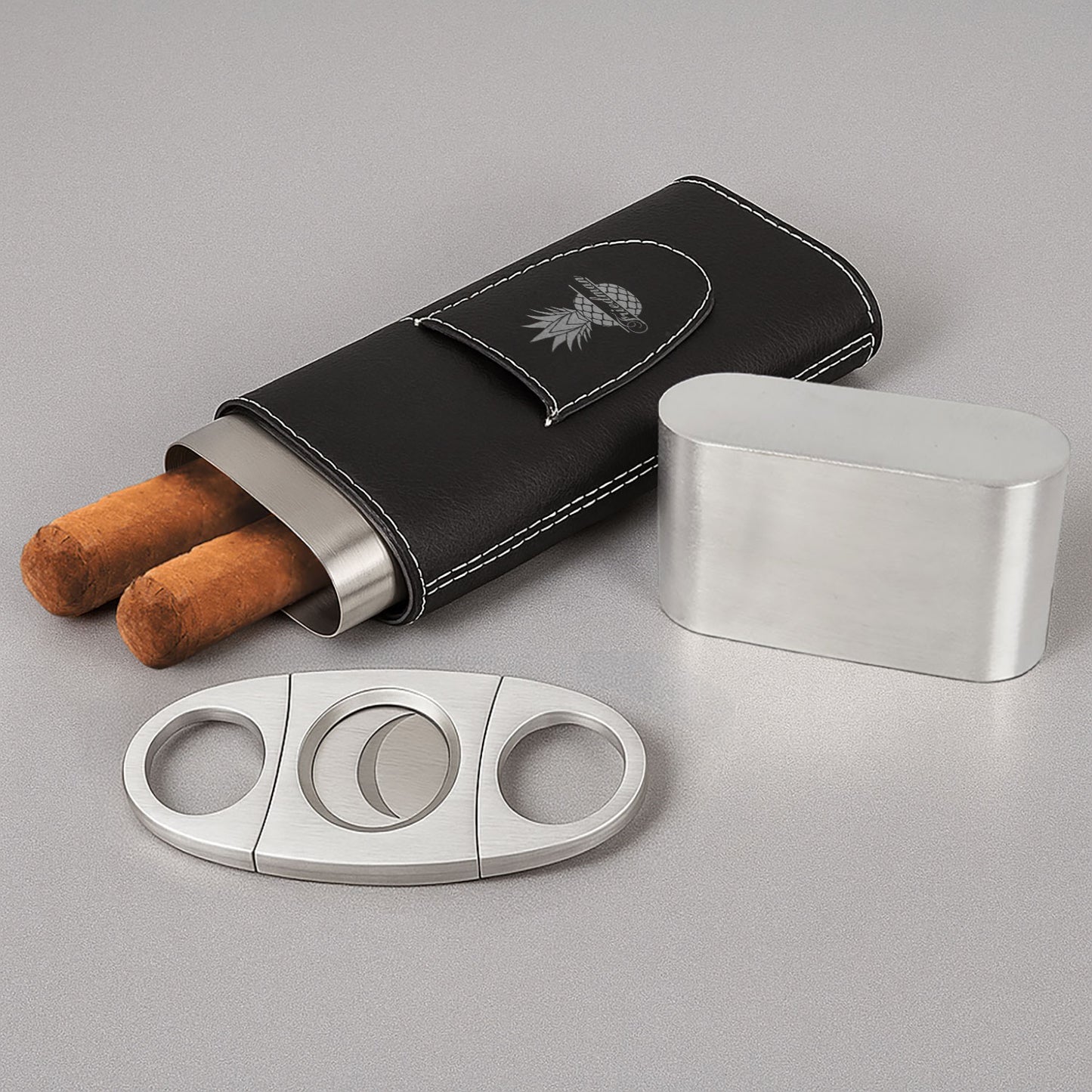 Pineapple Personalized Travel Cigar Case with Cutter - Custom Cigar Gift Set