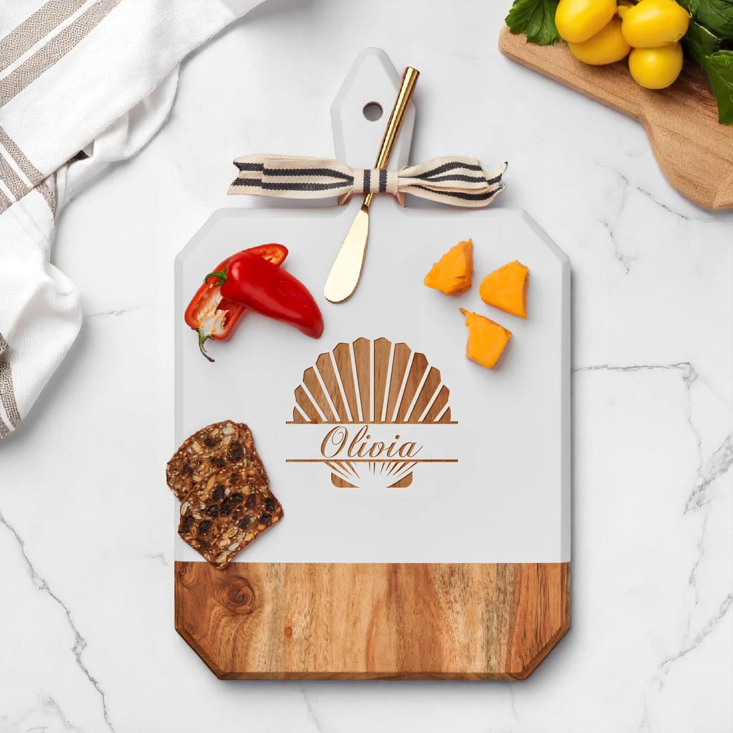 Seashell Personalized Charcuterie Board with Spreader