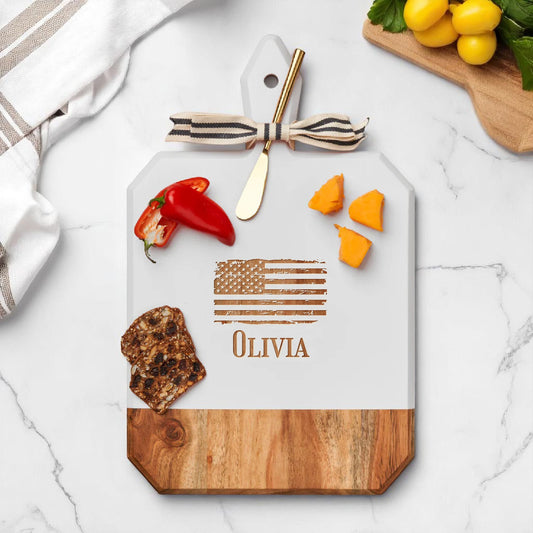 Patriotic Military Personalized Charcuterie Board with Spreader