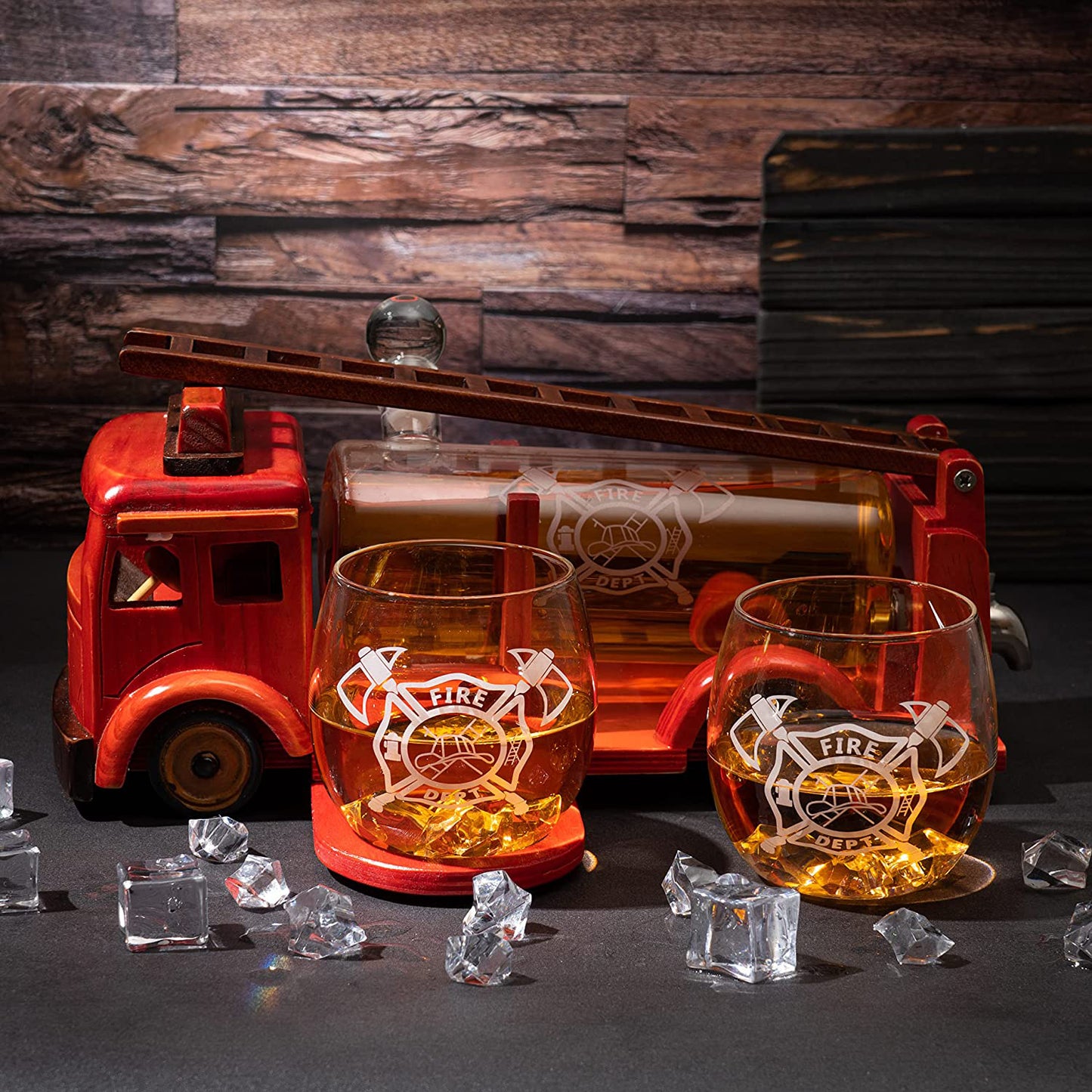 Fire Truck Whiskey Decanter Set with Whiskey Glasses
