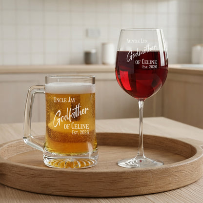 Godparent Personalized Beer Mug or Wine Glass